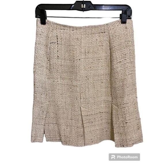 VTG 100% Raw Natural Silk Skirt Cream Beige Kick Pleat Hem Classic Old Money Lux - Picture 1 of 11